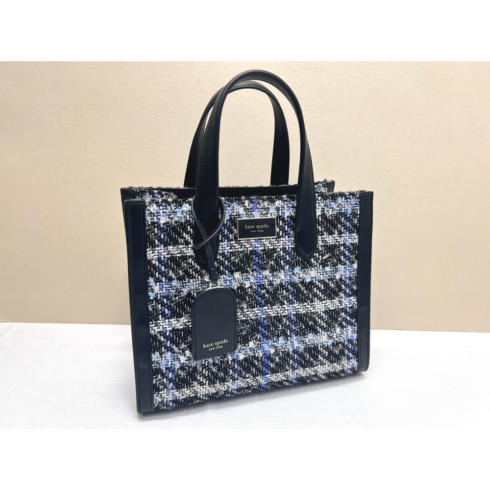 Kate Spade Manhattan Tote Womens Small Blue Black Excellent Tweed Crossbody Bag - Picture 3 of 11